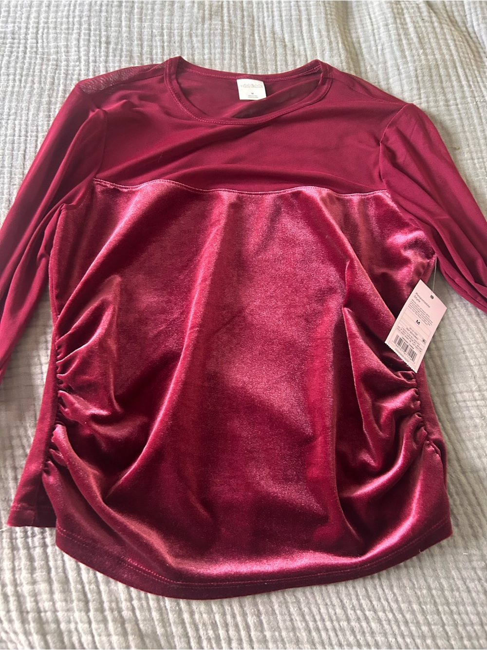 wild fable Burgundy Velvet-Front Long Sleeve Top